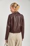 Women's Double-Breasted Collar Faux Leather Coat - Burgundy - 5