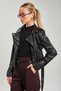 Women's Double-Breasted Collar Faux Leather Coat - Black - 2