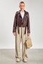 Women's Double-Breasted Collar Faux Leather Coat - Burgundy - 4