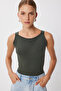 Halter Neck Flexible Knitwear Blouse Lub0231 Khaki