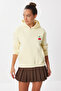 Hooded Embroidered Ribbed Knitted Sweatshirt Lzv0025 Yellow - 2