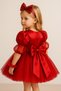 Tulle Sleeve Girls' Dress, Black, White, Red, Blue, Fuchsia, Tulle Children's Dress