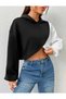 Contrast Color Oversized Half-Length Hoodie with Hood - 3