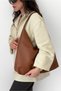 Knitted Textured Laura Women's Shopper Shoulder Bag with Loose Look and Large Volume Faux Leather - 6