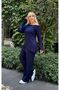 Women's Plus Size Boat Neck Asymmetrical Cut Flexible Tracksuit Set with Finger Loop Detail 24902
