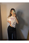 Stone Embroidered Butterfly Patterned White Oversize Unisex T-Shirt - 3