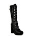 Women Black Cushion Collared Lace Up Boots - 2