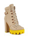 Women Cushion Collared Biker Boot in Beige
