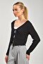 Women's Long Sleeve Tie Front Cardigan - Black - 2