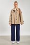 Women's Stand Collar Trench Coat with Pockets and Zipper - Mink - 3