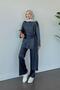 Quuen Shawl Detailed Glitter Suit Navy Blue