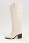 Skin Color Genuine Leather Look Block Heeled Women's Long Zipperless Boots - 2