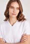 Women's Slim Fit Tight-Fitting Cotton Soft Textured Lycra Plain Basic White V-Neck T-Shirt Blouse - 2
