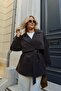 Bitter Brown Oversize Off Shoulder Short Trench - 9580