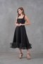 Women's Thick Strap Skirt Midi Length Evening Dress with Tulle Details Nbs9326 - 4