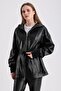 Maroquin Leather Alicia Women's Hooded Leather Coat - 3