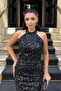 Beaded Fabric Halter Neck Pencil Dress - Black - 3