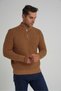Trist Star Men's Mustard Short Zip-Up Selanik Hair Braided Standing Collar Wool Sweater Trist-5350 - 2