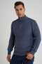 Trist Star Men's Indigo Short Zip-Up Selanik Hair Braided Standing Collar Wool Sweater Trist-5350 - 4