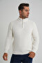 Trist Star Men's Bone Short Zippered Selanik Hair Braided Standing Collar Wool Sweater Trist-5350 - 5