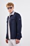 Navy Blue Overshirt with Snap Closure Pockets - 2