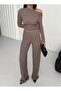 Women's Bubble Boat Neck One Shoulder Crop Blouse Bottom Top Set - 2