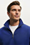 Men's Half Zipper Casual Cobalt Blue Sweatshirt - 5
