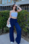 Women's Navy Blue Super High Waist Lycra Relax Bubble Pants - 4