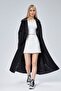 Women's Black Oversize Trench Coat – Lined Long Double-Breasted Belted Trench Coat with Double Pockets | - 6