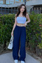 Women's Navy Blue Super High Waist Lycra Relax Bubble Pants - 3