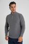 Men's Gray Short Zip-Up Standing Collar Selanik Knitted Wool Sweater Trist-5358 - 5