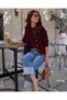 Women's Patterned Hair Braided Round Neck Blouse and Buttoned Cardigan Two-Piece Set Combination Burgundy - 3
