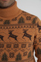 Trist Star Men's Mustard Full Fishman Collar Jacquard Deer Wool Christmas Sweater Trist-5361 - 5