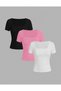 Women's 3-Pack Ribbed Camisole Body-Hugging Square Neck Crop T-Shirt