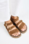 ® Sara Genuine Leather Tan Double Buckled High Sole Daily Sandals - 8