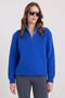 Women's Relax Fit Comfortable Cut Cotton Fleece Lined Half Zipper Sax Blue Stand Collar Sweatshirt - 6