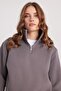 Women's Relax Fit Comfortable Cut Cotton Fleece Lined Half Zipper Gray Stand Collar Sweatshirt - 2