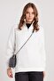 Women's Relax Fit Comfortable Cut Cotton Fleece Lined Half Zipper White Stand Collar Sweatshirt