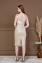 Sequin Satin Detailed Pencil Long Dress - Beige - 9