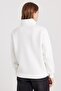 Women's Relax Fit Comfortable Cut Cotton Fleece Lined Half Zipper White Stand Collar Sweatshirt - 7