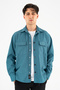 Men's Petrol Blue Oversize Shirt Jacket with Flap, Double Pockets and Snap Fasteners