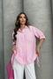 Women's Side Lace-Up Single Pocket Shirt Pink