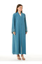 Blue Linen Embroidered Abaya - 2