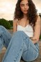 Women's Light Blue Snow Wash High Waist Stretchy Wide Leg Jeans - 2