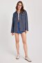 Women's Relax Fit Comfortable Cut Knitted Double Pocket Navy Blue Shirt - 4