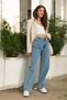 Women's Light Blue Snow Wash High Waist Stretchy Wide Leg Jeans