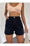 Çift Cepli Pileli Mini Denim Şort - 3