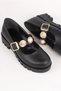 Girl's Black Leather Casual Ballerinas and School Shoes - 8