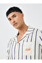 Men Cream Striped Resort Collar Shirt and Shorts Set - 3
