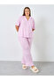 Plus Size Pink Striped Shirt and Pyjama Set